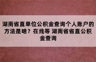 湖南省直单位公积金查询个人账户的方法是啥？在线等 湖南省省直公积金查询